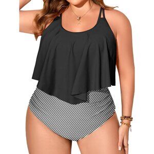 Plus Size Tankini Swimsuit Tummy Control 2 Piece Bathing Suit Flowy Top 16W